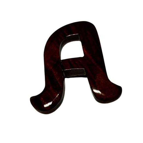 Handmade Wooden Letter A Brooch Pin Vintage Style Dark Wood Monogram Accessory - Picture 2 of 6